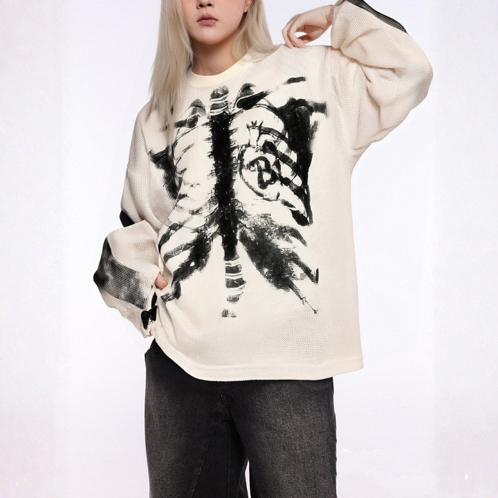 Skeleton Waffle Sweatshirt - Black