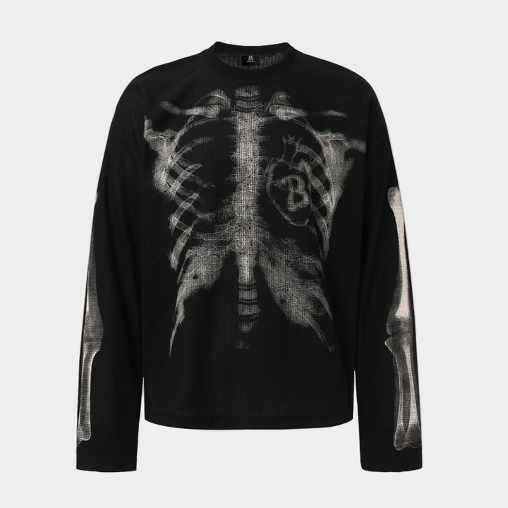 Skeleton Waffle Sweatshirt - Black