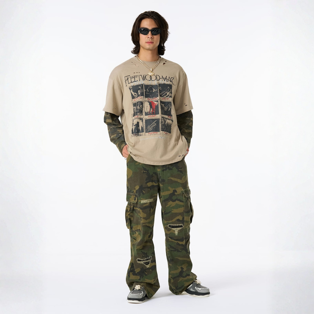 Ripped Camouflage Cargo Pants