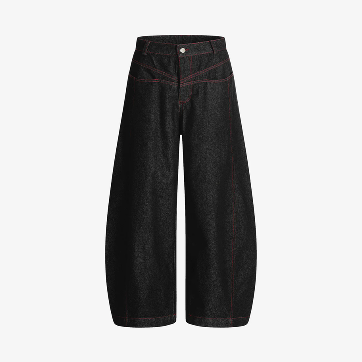 Street Culottes Red Stitching Barrel Jeans