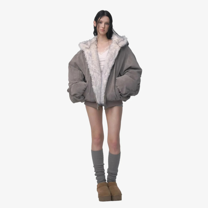 Oversized Reversible Fur Hooded Jacket