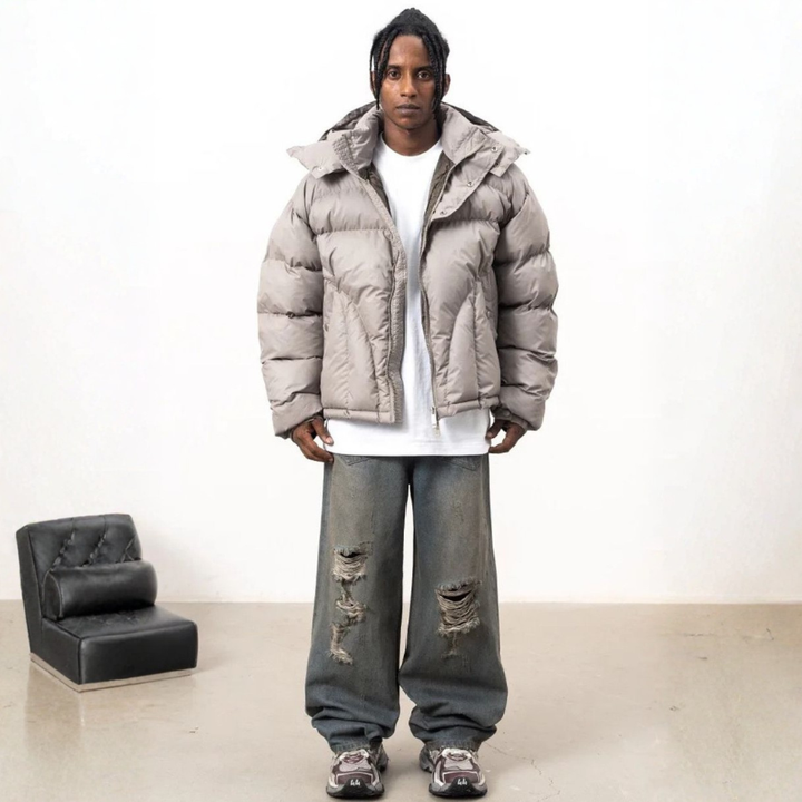 'Y2K' Puffer Jacket Button-Up - Black