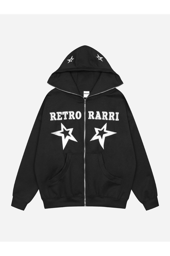 Full zipper hoodie black with retro rarri white print