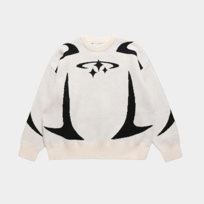 Y2K Stars Knitted Sweater - White