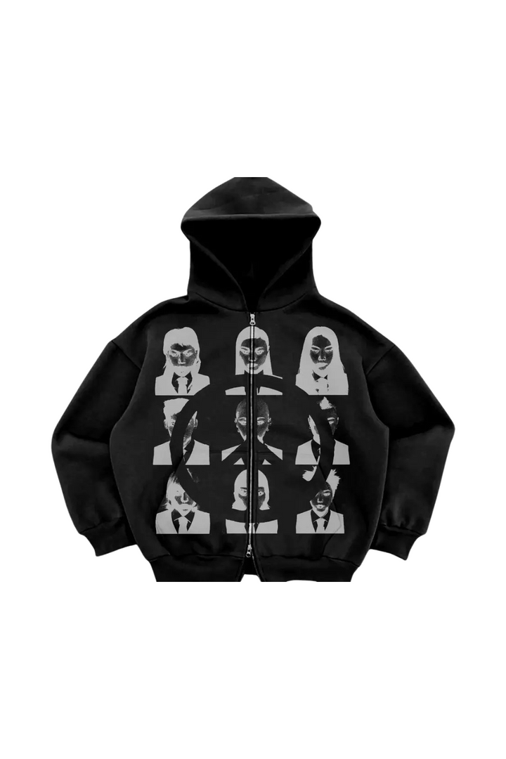 'Masked Icons' Graphic Zip Hoodie