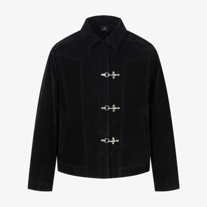 Retro Unique Metal Button Suede Lapel Bomber Jacket