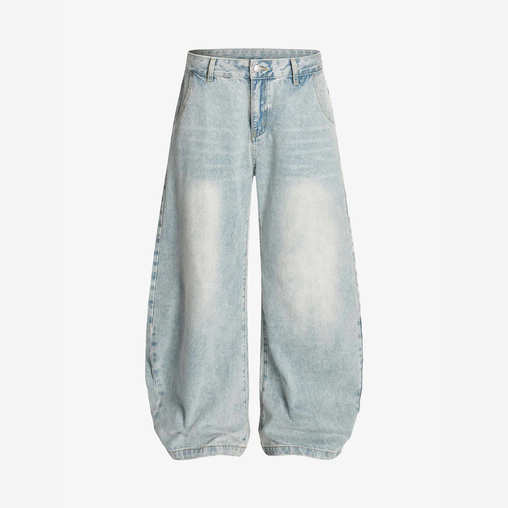 Denim Washed Distressed Barrel Jeans