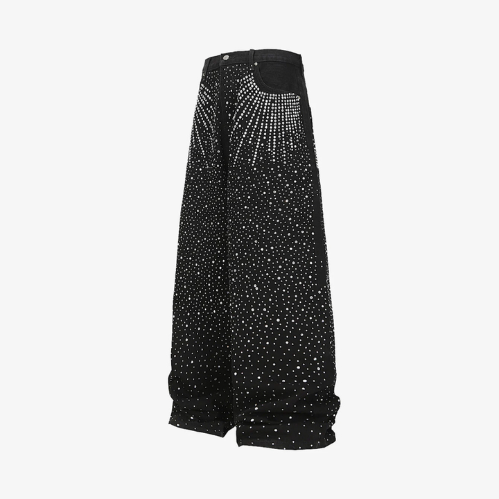 Retro Denim Full Rhinestone Design Baggy Jeans