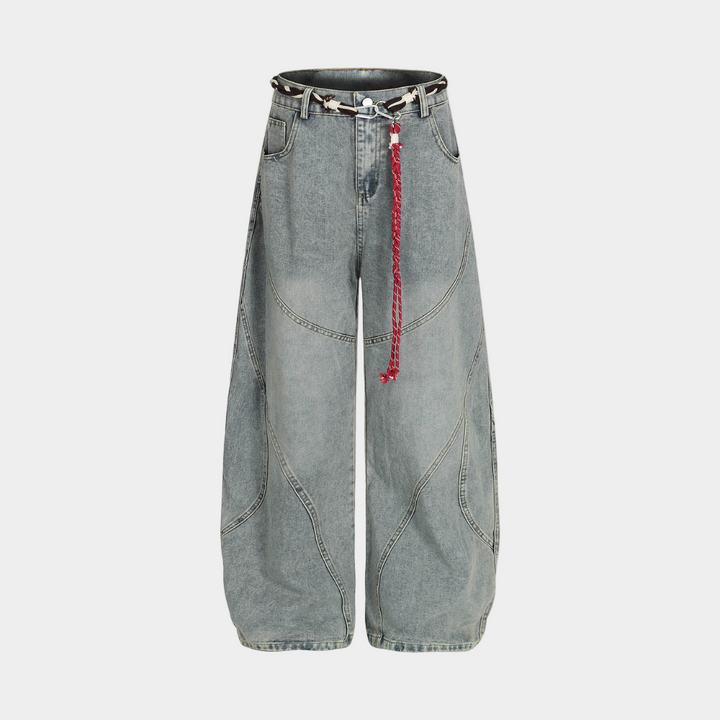 Retro Patchwork Barrel Jeans