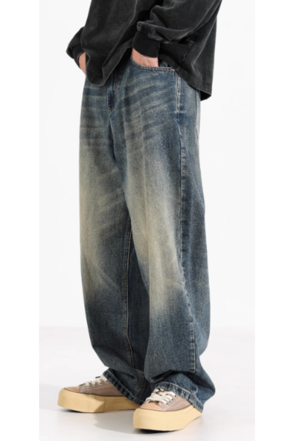 'Cascade' Vintage Drape Wide-Leg Jeans