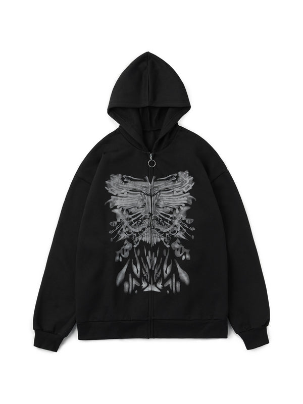 Graphic Print Zipped Hoodie