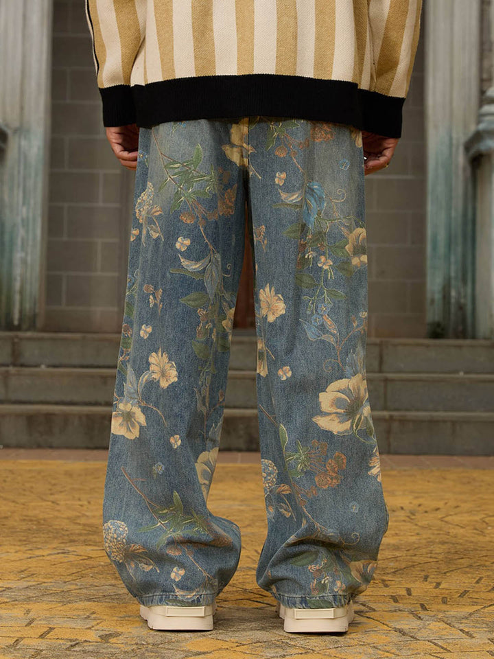 Floral Washed Baggy Jeans