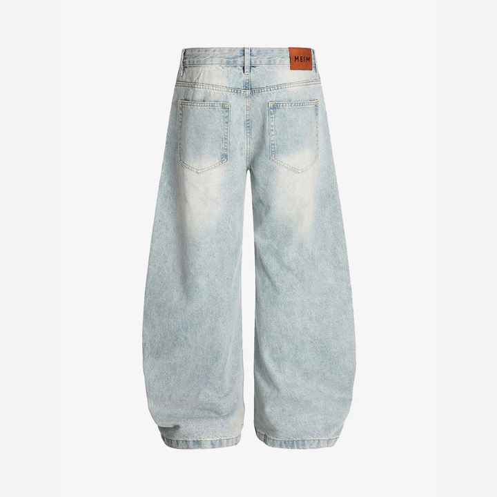 Denim Washed Distressed Barrel Jeans
