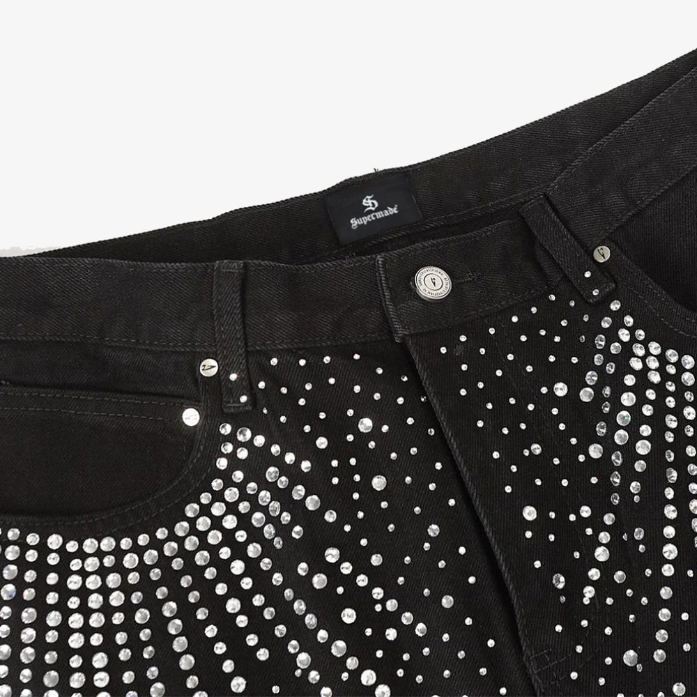 Retro Denim Full Rhinestone Design Baggy Jeans