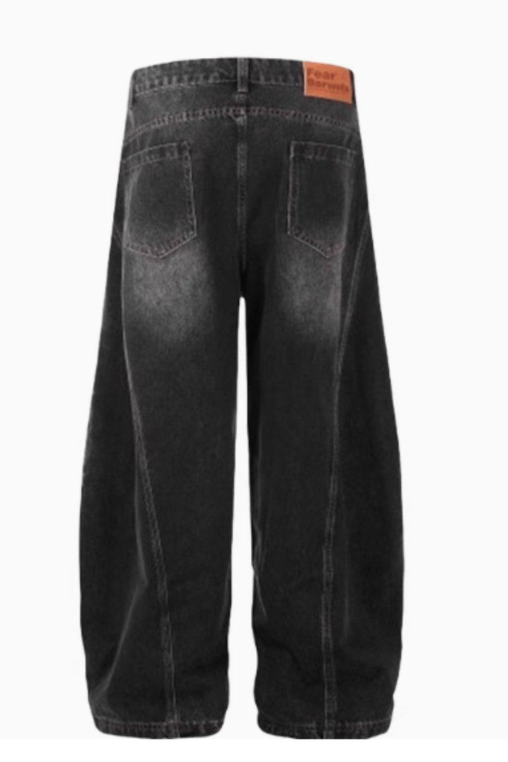 'Rogue' Washed Distressed Wide-Leg Jeans