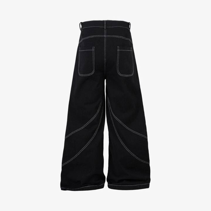 Deconstructed Contrast Embroidered Baggy Jeans