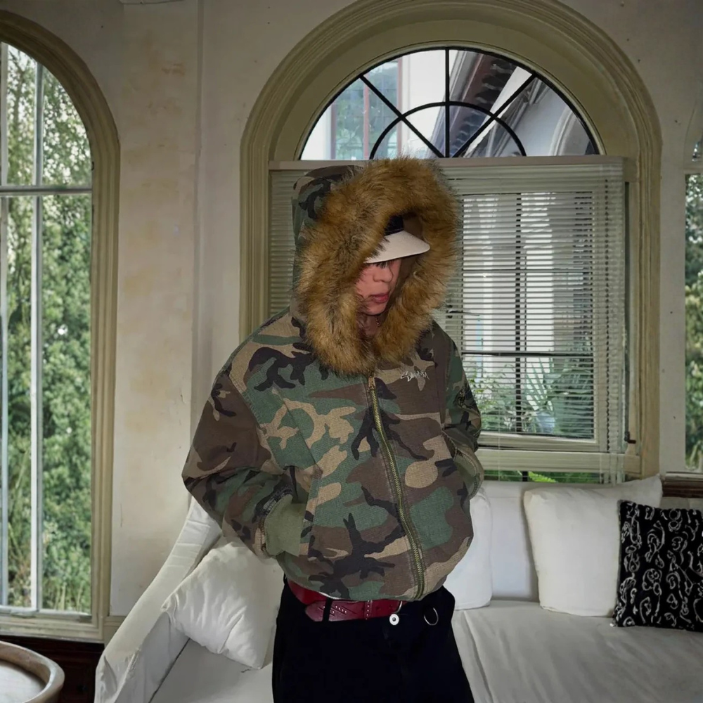 Camouflage Fur Collar Reversible Cotton Jacket