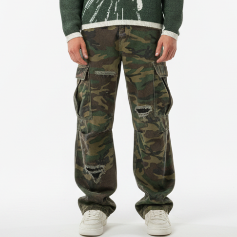 Ripped Camouflage Cargo Pants
