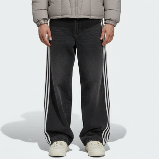 Embroidered Striped Baggy Jeans - 01