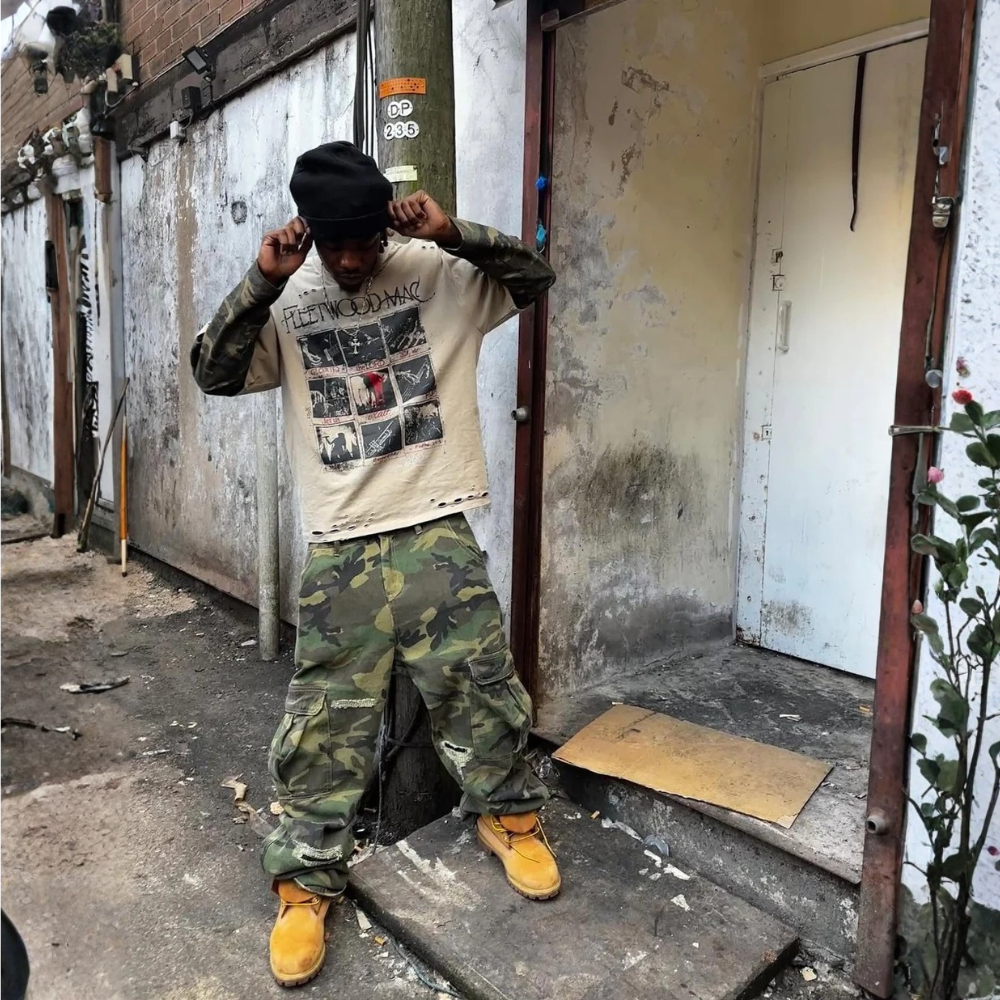 Jersey Distressed Camouflage Faux Two-Piece Graphic T-Shirt