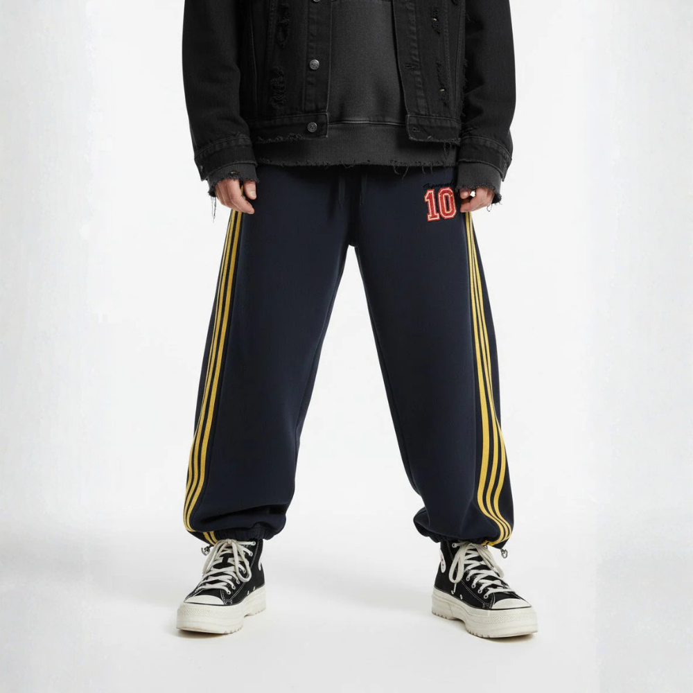 Fleece Vintage Side Stripe Drape Paratrooper Machete Wide Leg Pants