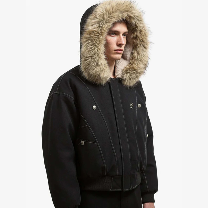 Faux Fur Lined Zip Up Winter Hooded Bomber Jacket