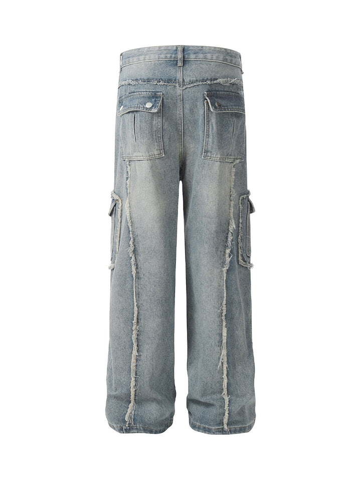 'Chiara' Distressed Raw Edge Cargo Jeans