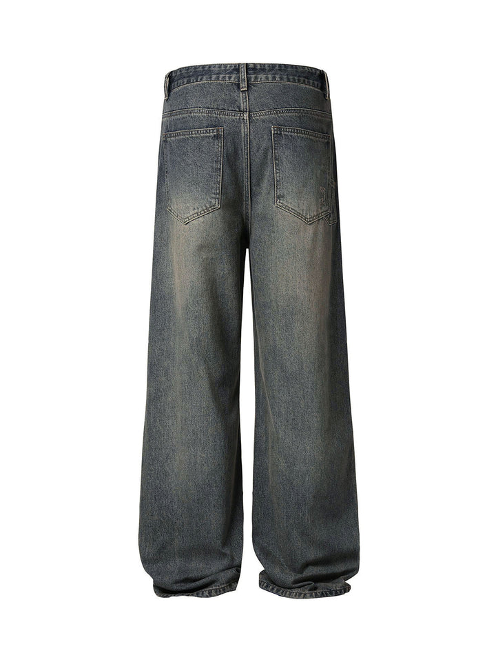 Washed Dirty-Dye Straight Jeans