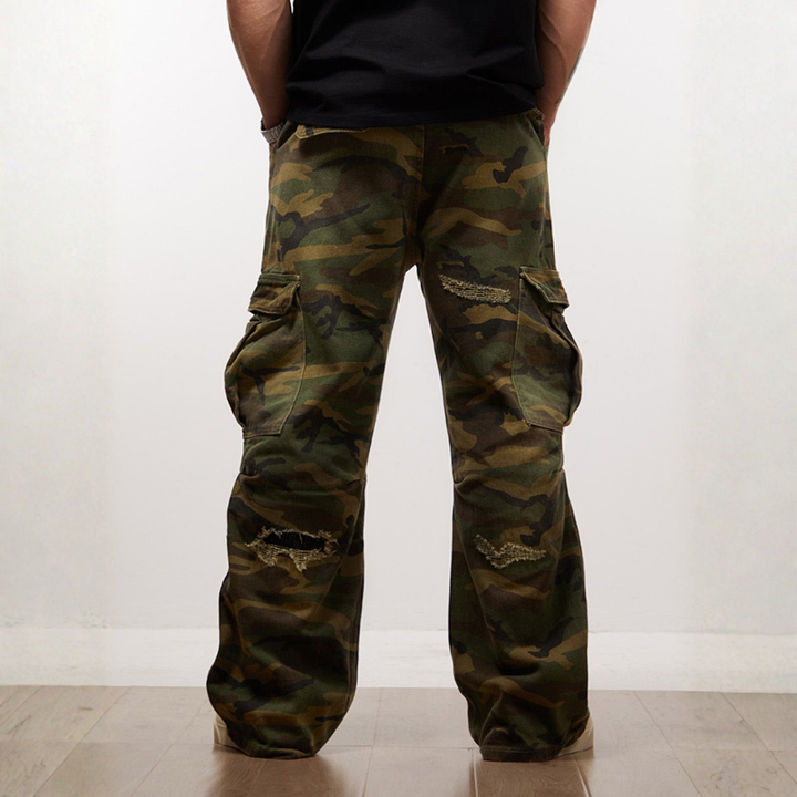 Ripped Camouflage Cargo Pants