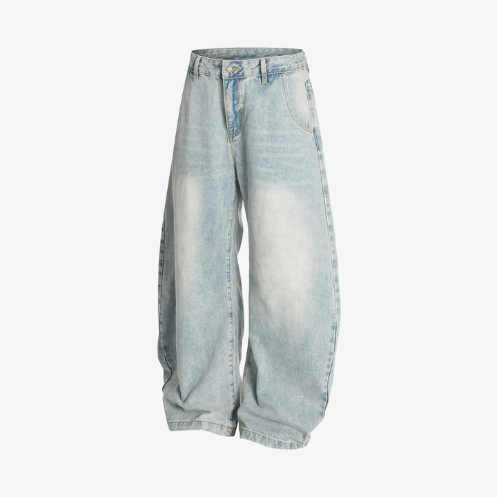 Denim Washed Distressed Barrel Jeans