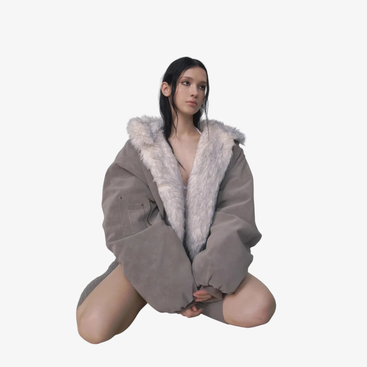 Oversized Reversible Fur Hooded Jacket