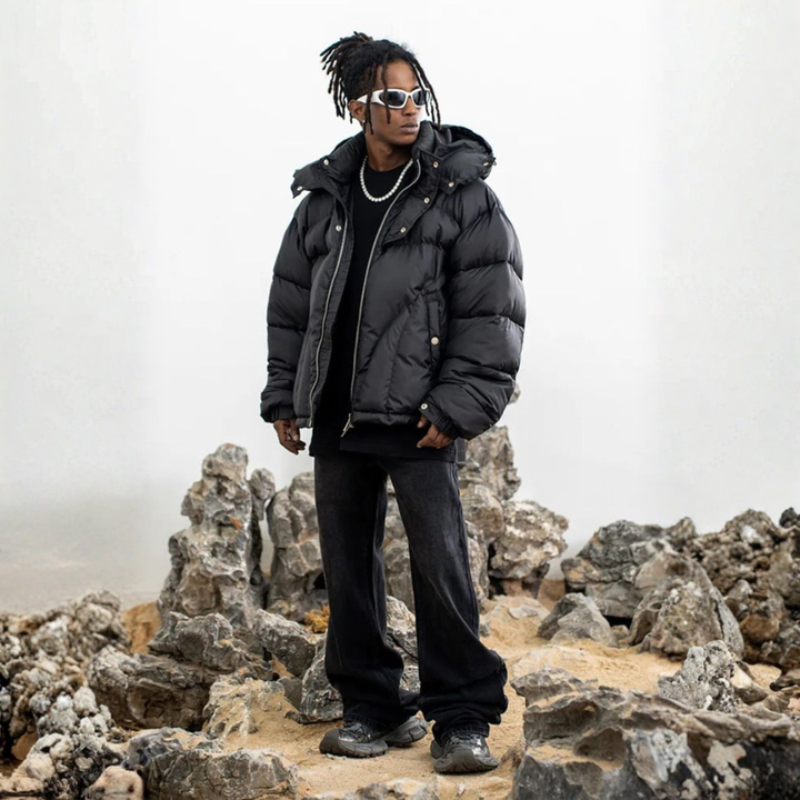 'Y2K' Puffer Jacket Button-Up - Black