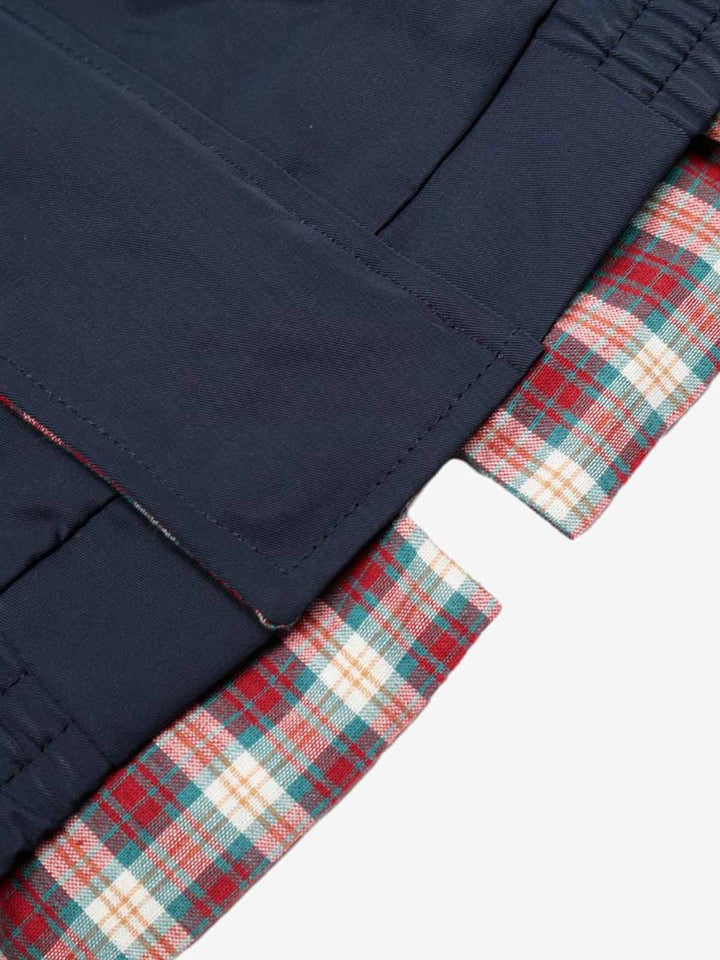 Faux Two-Piece Plaid Layered Workwear Jacket