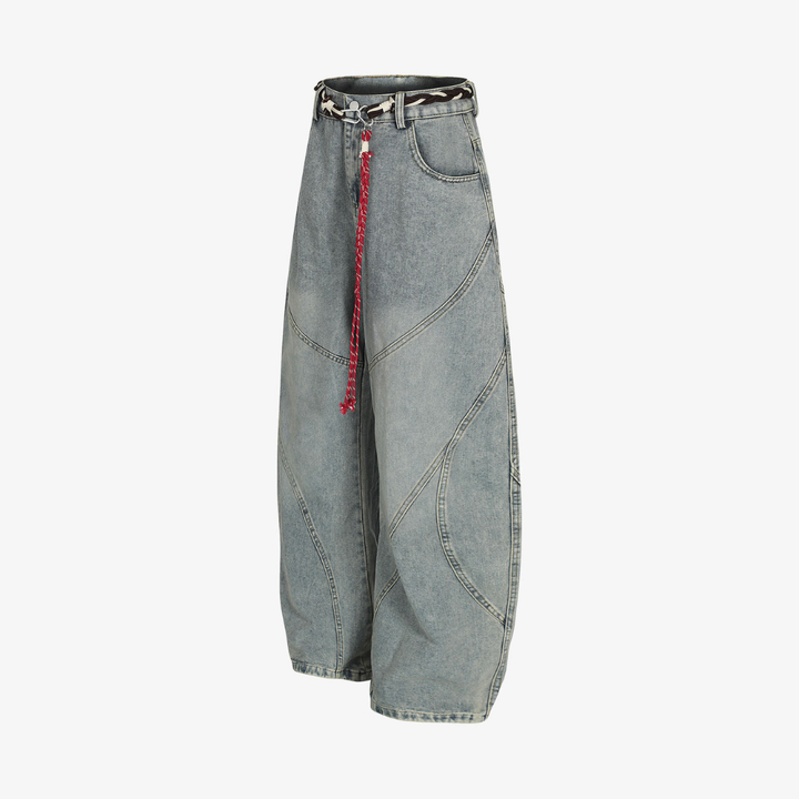 Retro Patchwork Barrel Jeans