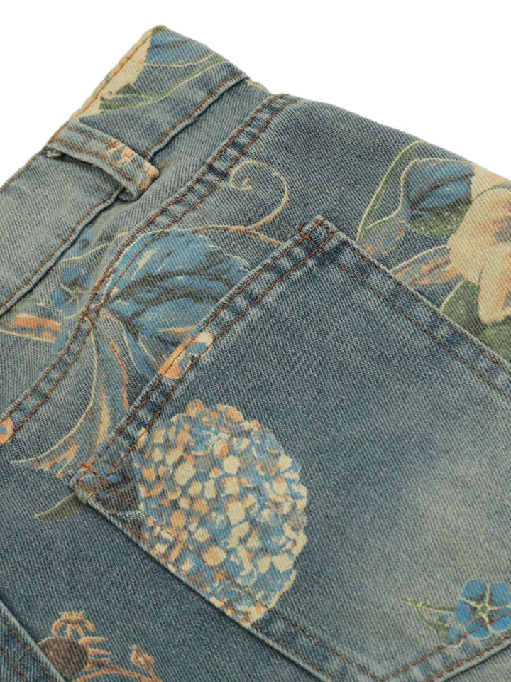 Floral Washed Baggy Jeans