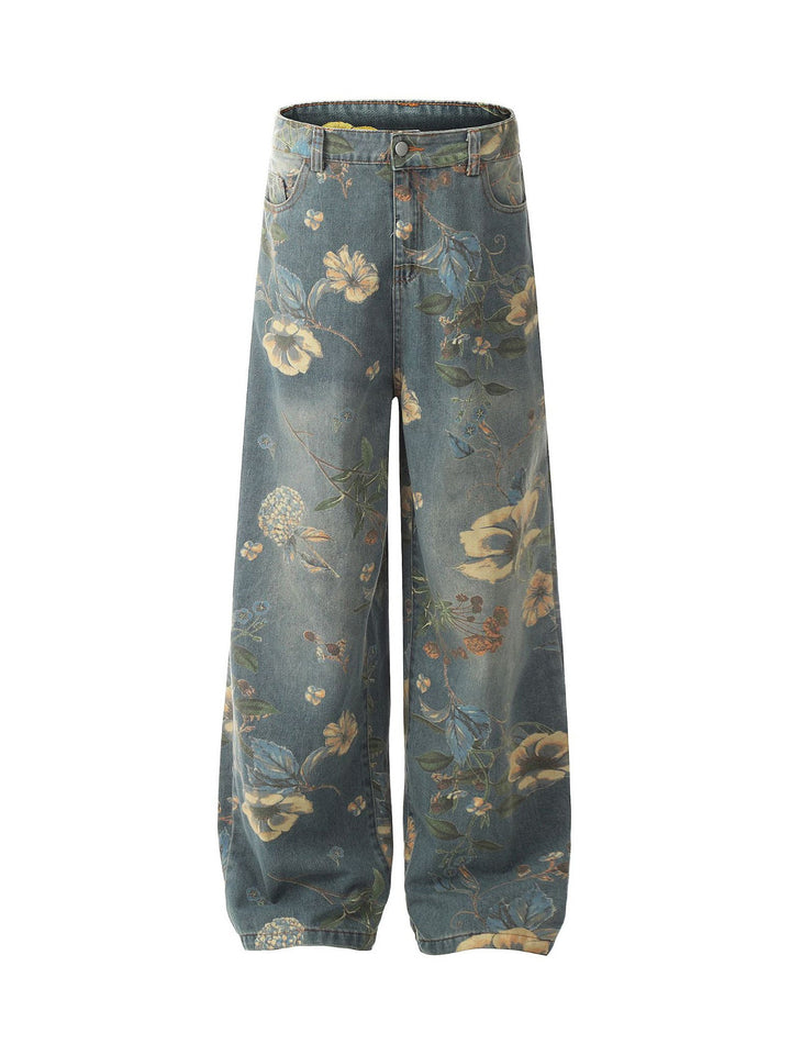 Floral Washed Baggy Jeans