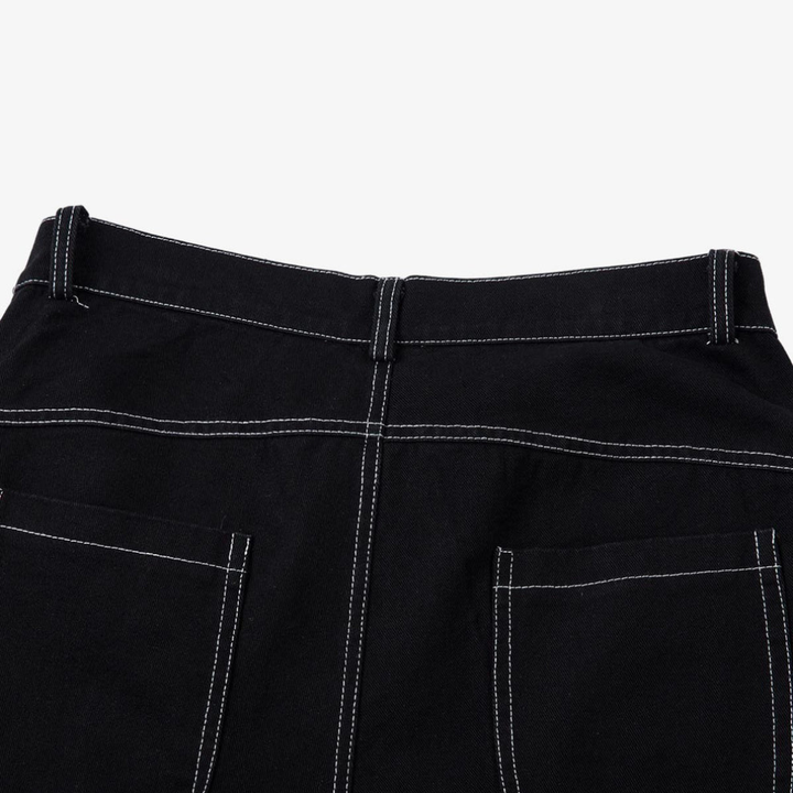 Deconstructed Contrast Embroidered Baggy Jeans