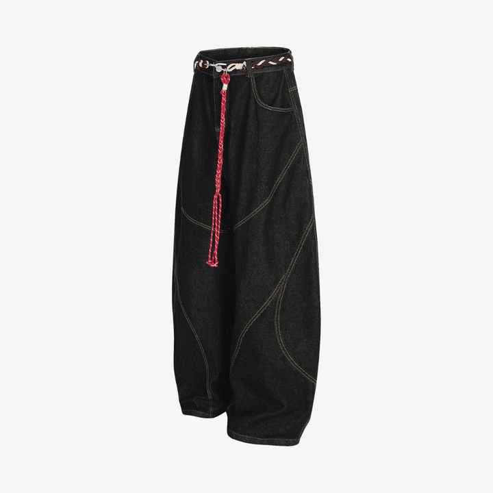 Retro Patchwork Barrel Jeans