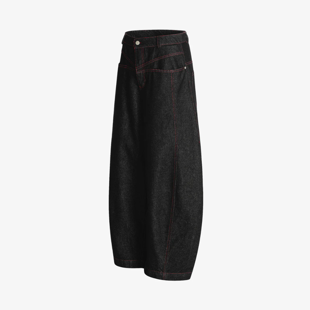 Street Culottes Red Stitching Barrel Jeans