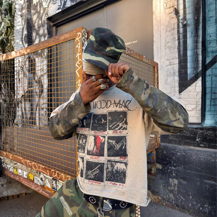 Jersey Distressed Camouflage Faux Two-Piece Graphic T-Shirt