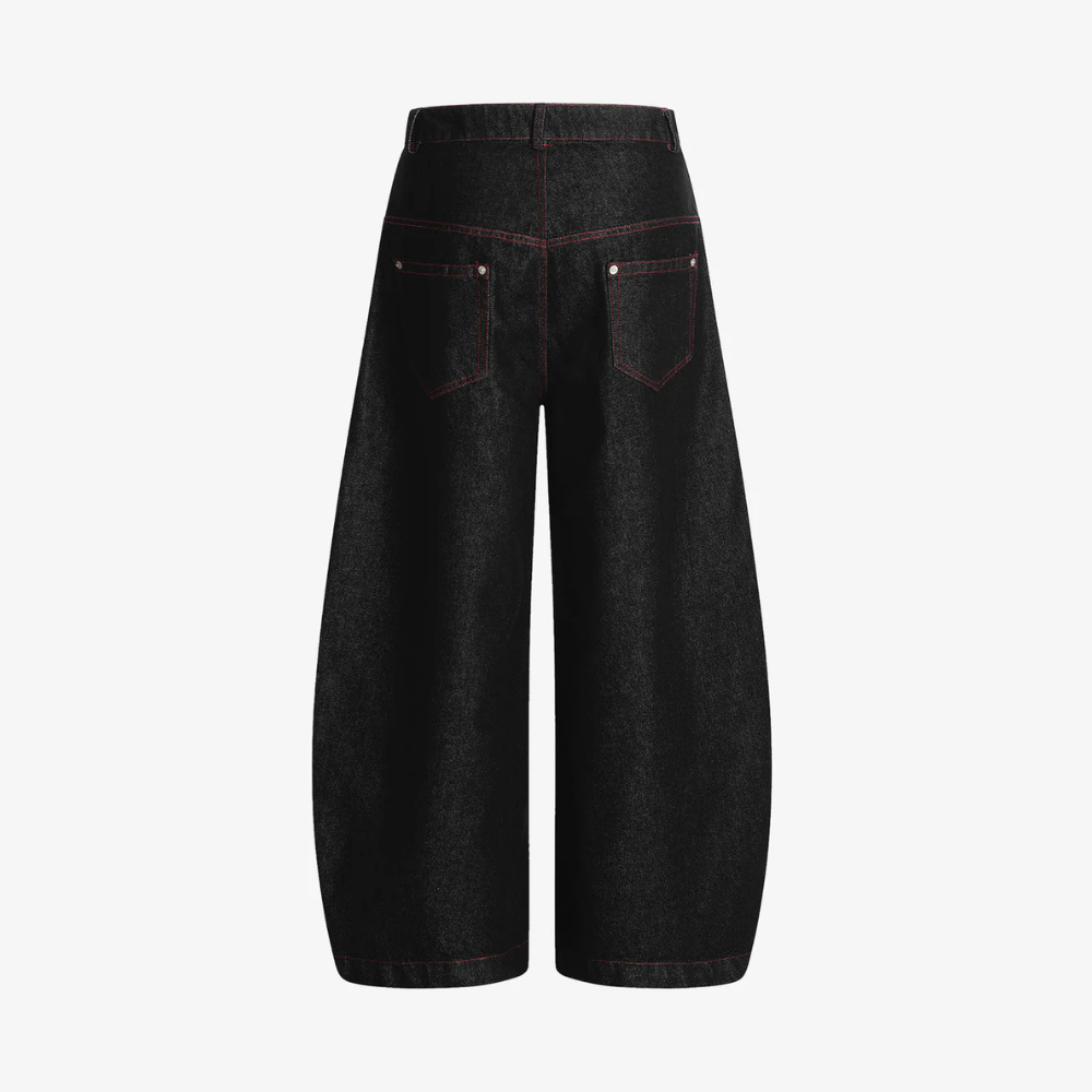 Street Culottes Red Stitching Barrel Jeans