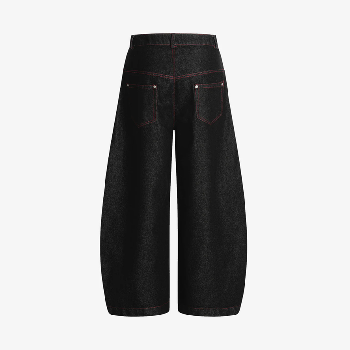 Street Culottes Red Stitching Barrel Jeans