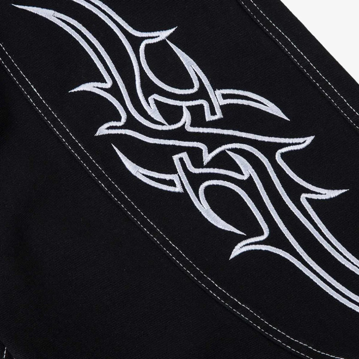 Deconstructed Contrast Embroidered Baggy Jeans