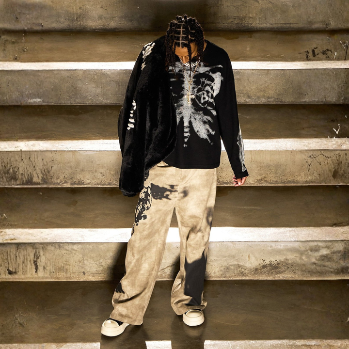 Skeleton Waffle Sweatshirt - Black