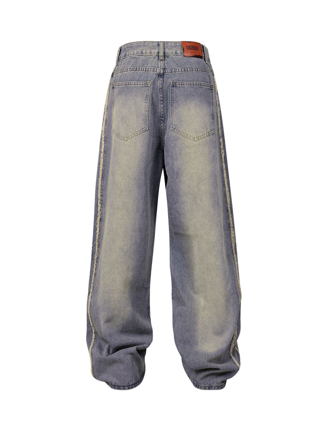 Washed Distressed Raw Edge Baggy Jeans - 2271