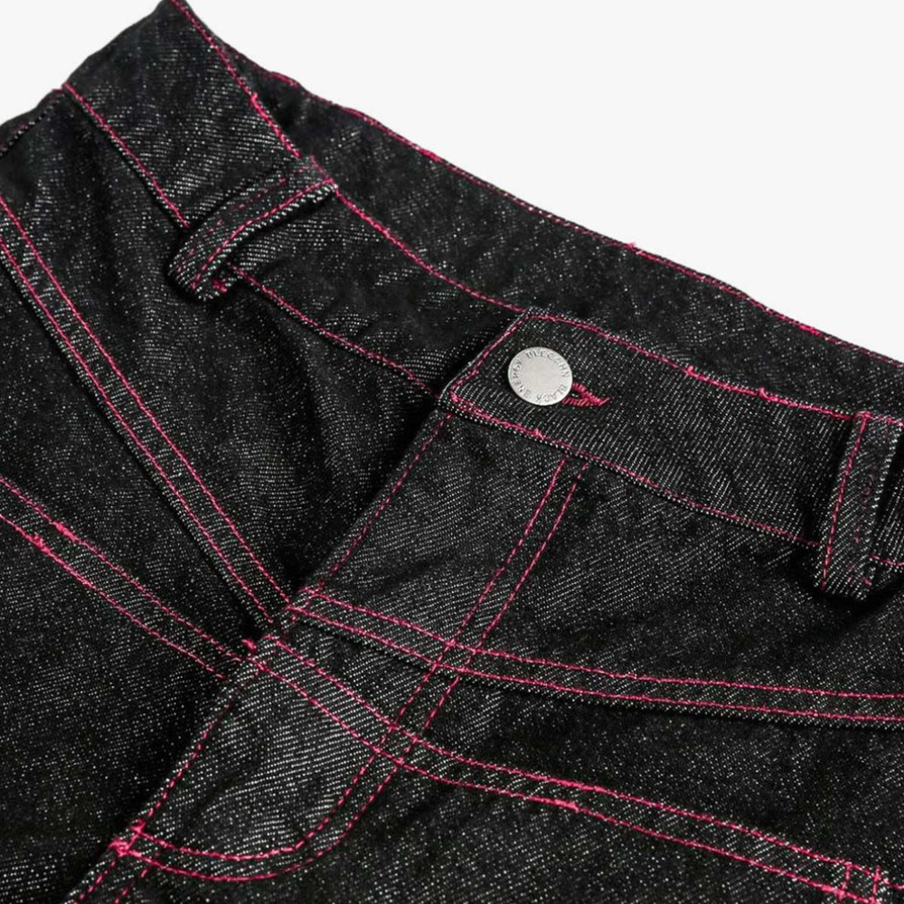 Street Culottes Red Stitching Barrel Jeans