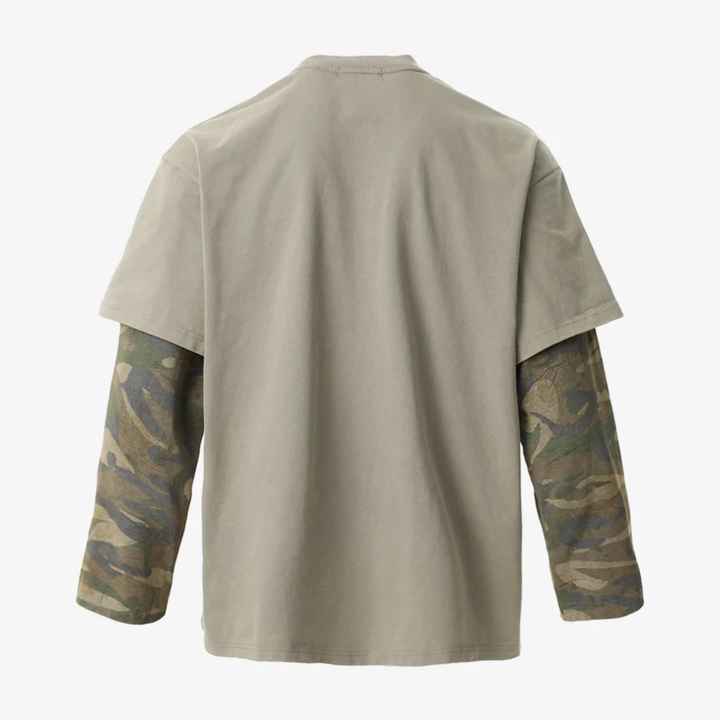 Jersey Distressed Camouflage Faux Two-Piece Graphic T-Shirt