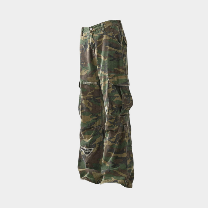 Ripped Camouflage Cargo Pants