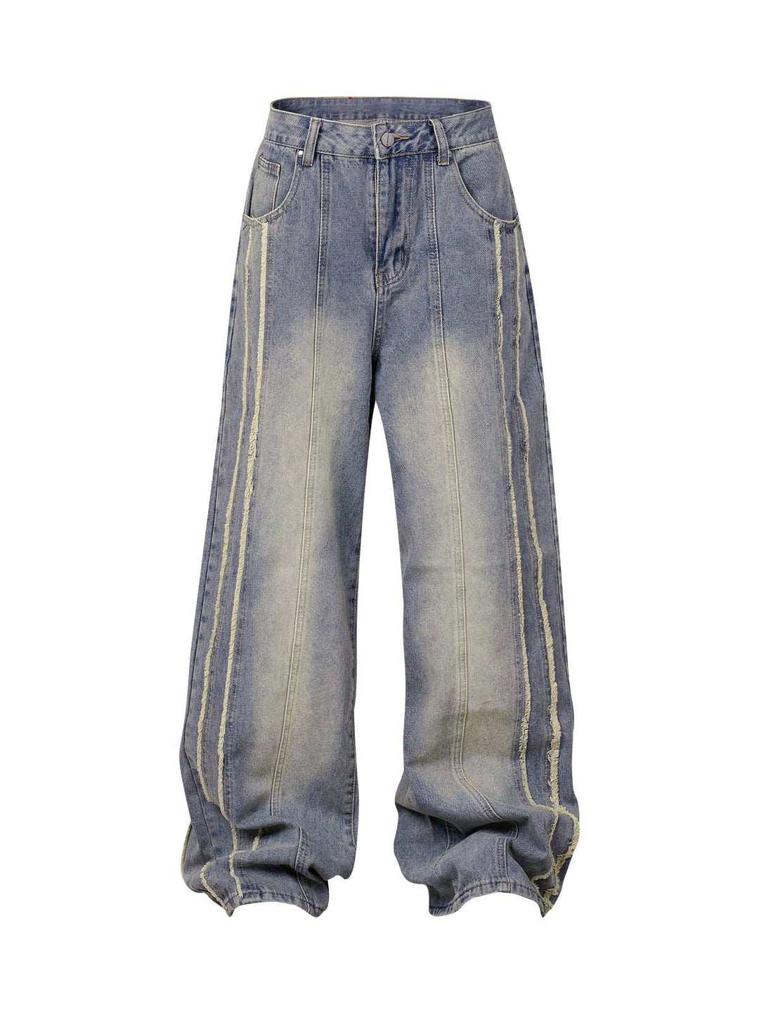 Washed Distressed Raw Edge Baggy Jeans - 2271