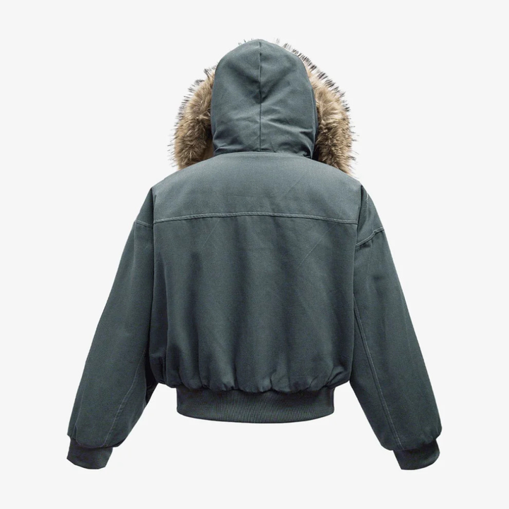 Faux Fur Lined Zip Up Winter Hooded Bomber Jacket